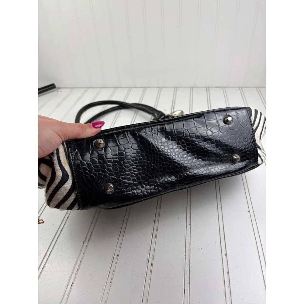 Western Cross Zebra Black Leather Vintage Y2K Studded Rhinestone Shoulder Bag